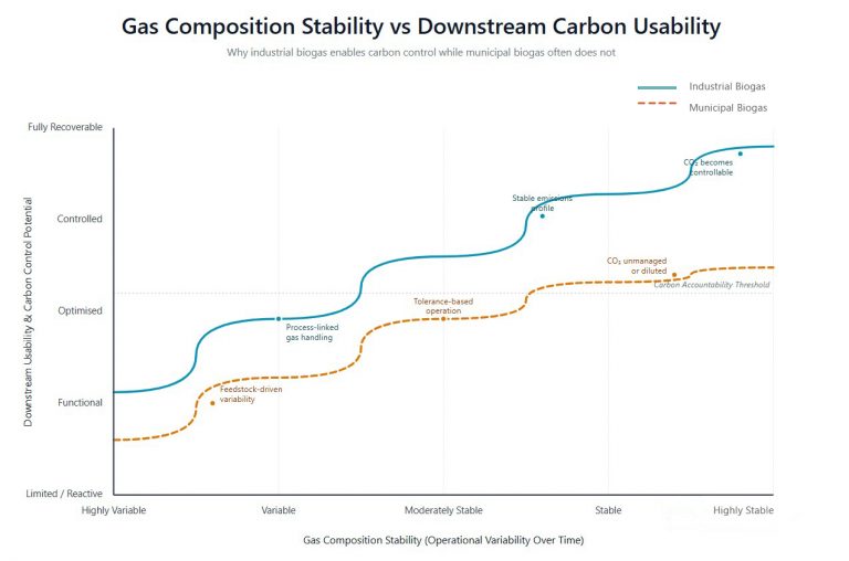 Industrial biogas composition stability